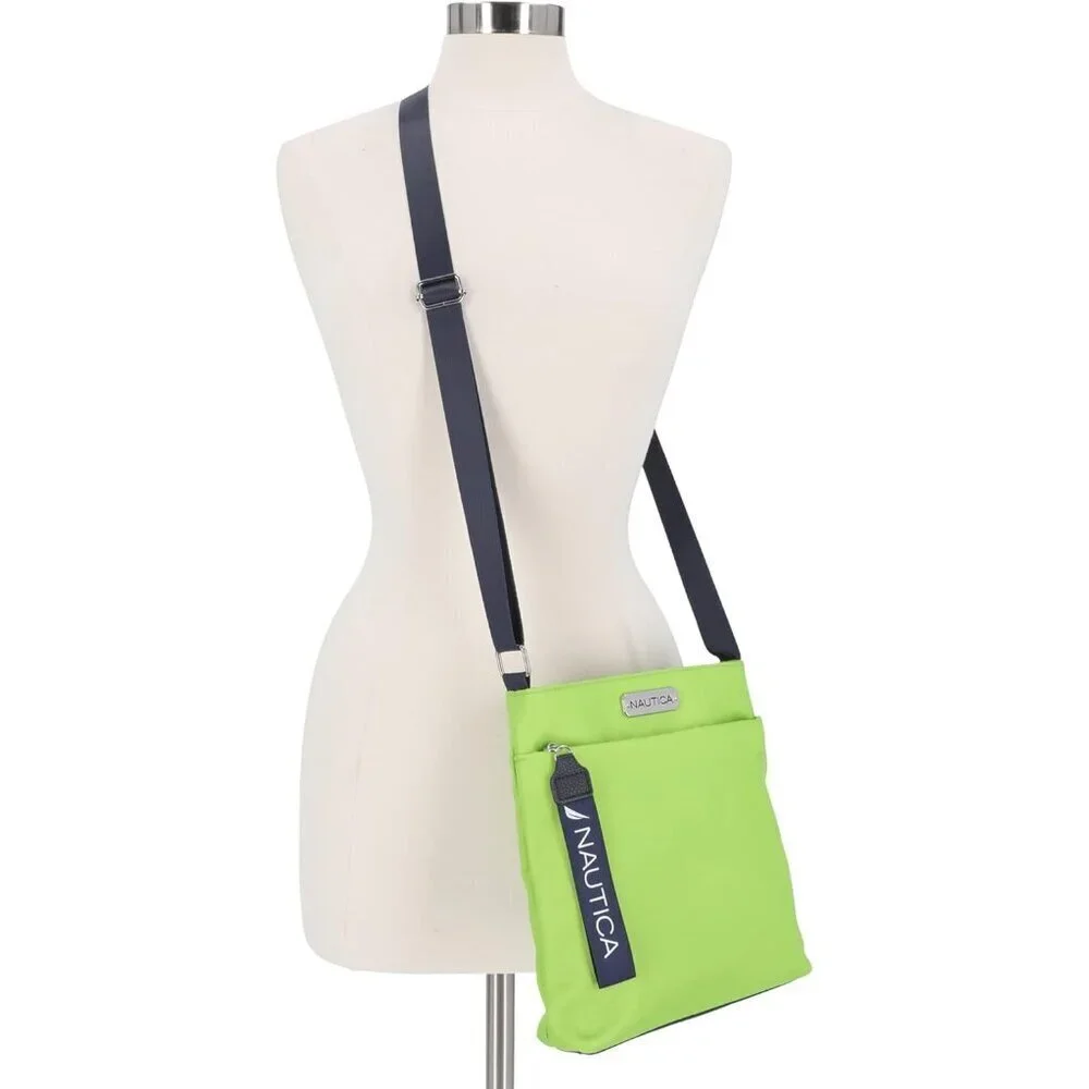 Women's Lime Nylon Crossbody Bag Purse with Adjustable Shoulder Strap